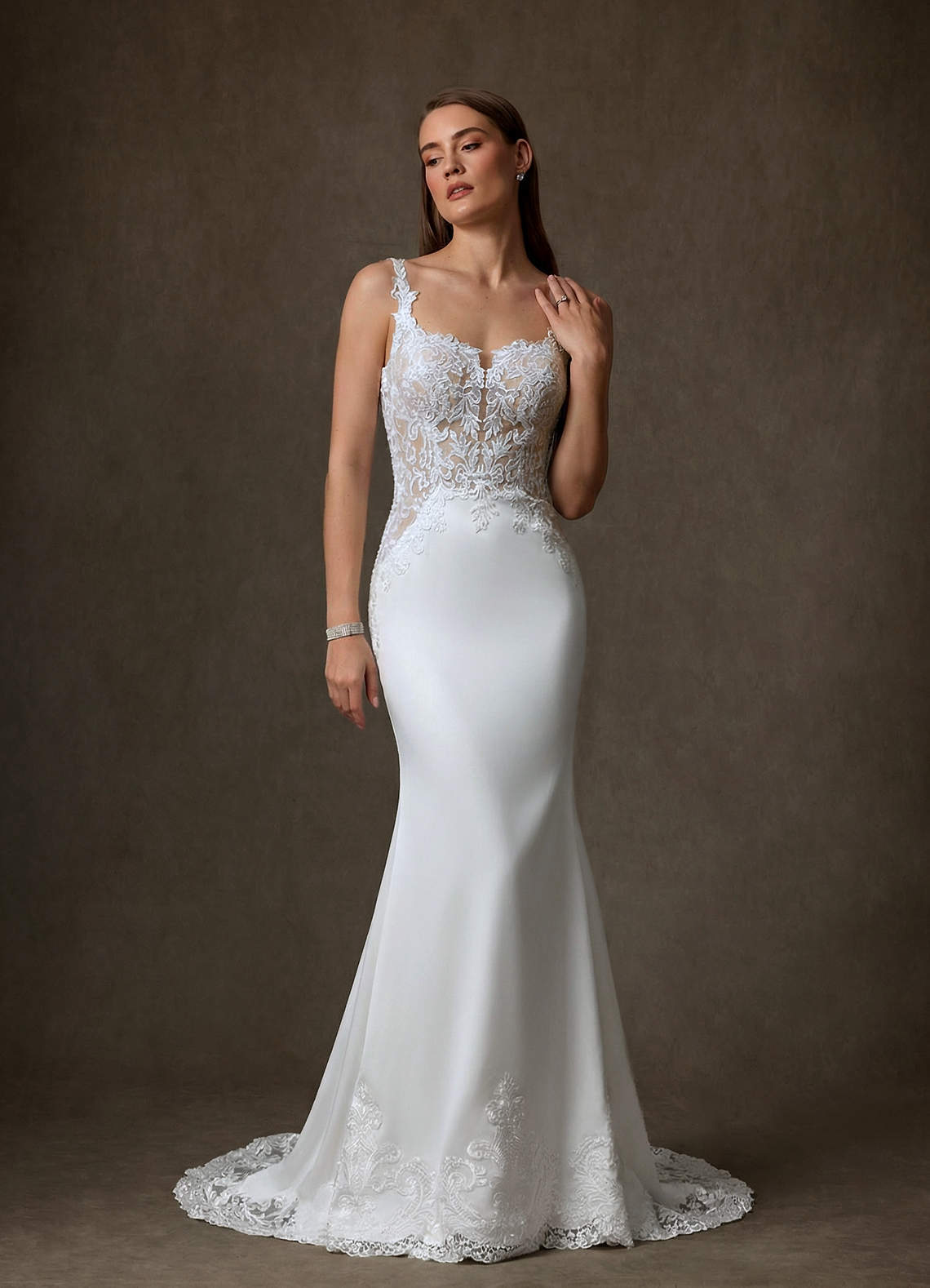 elyessen Diamond White Mermaid Lace Dress