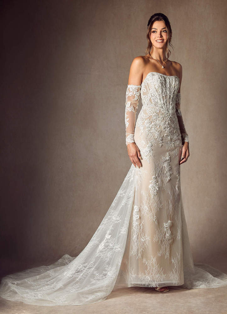 elyessen  Diamond White Mermaid Strapless Lace Dress