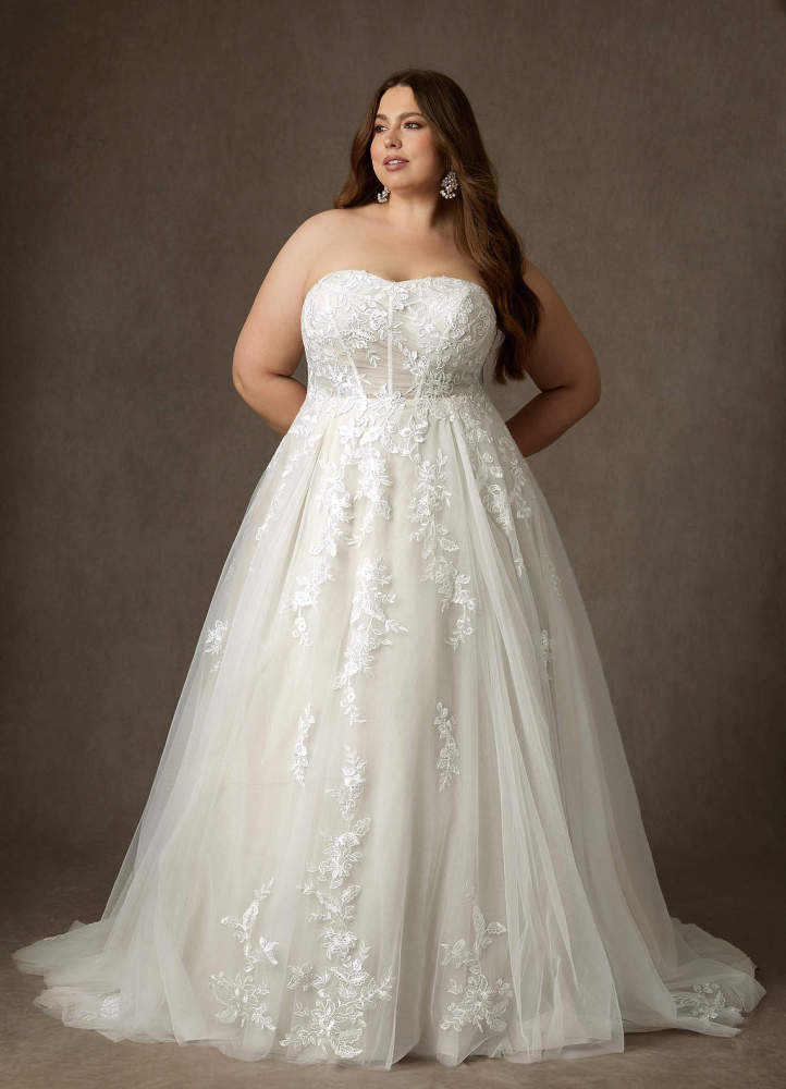 elyessen Keri Diamond White Ball-Gown Strapless Lace Dress
