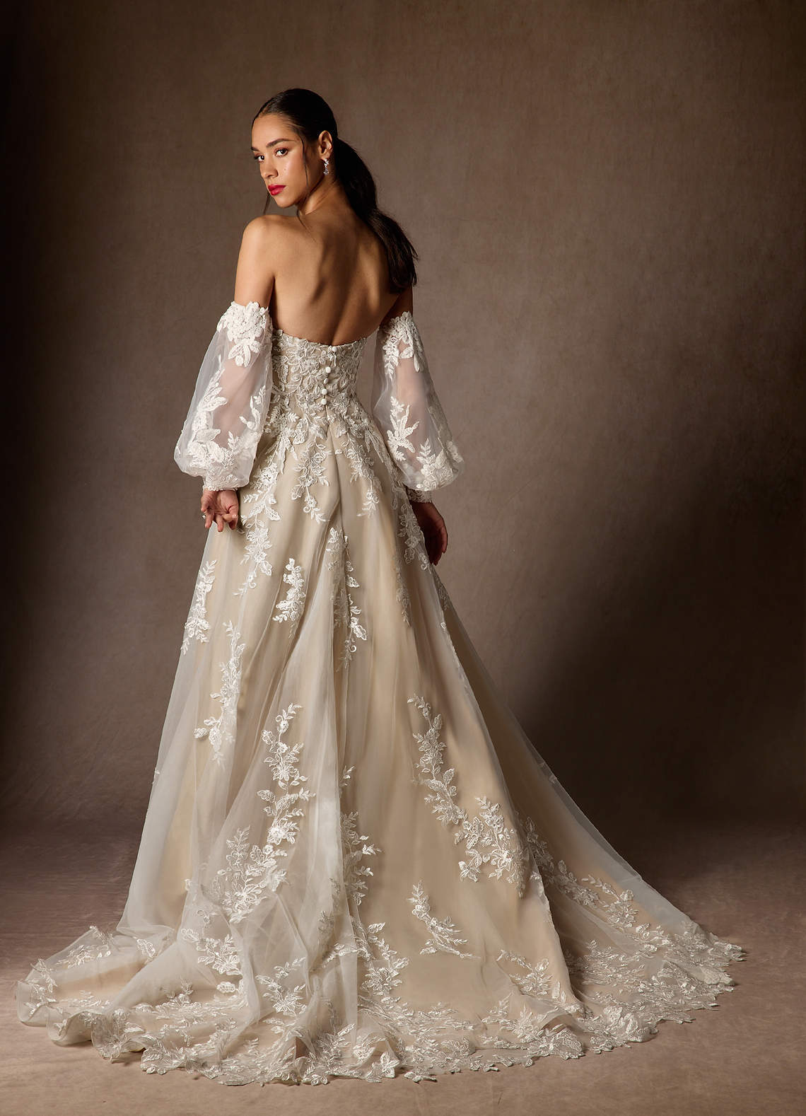 elyessen  Diamond White Ball-Gown Strapless Lace Dress