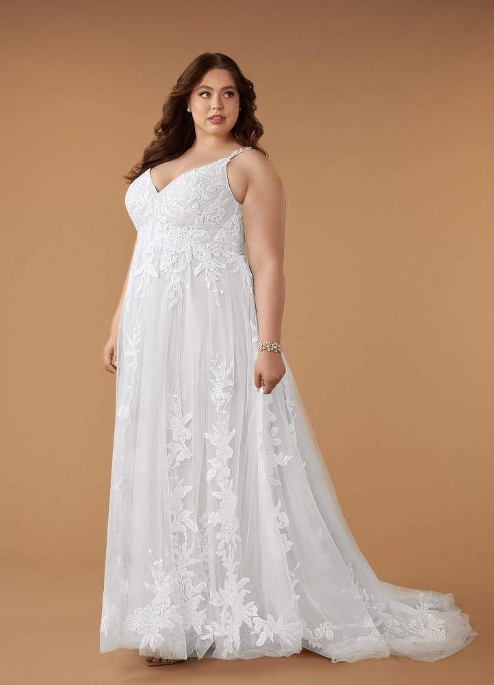 elyessen Delaina Diamond White A-Line V-Neck Sequins Tulle Dress