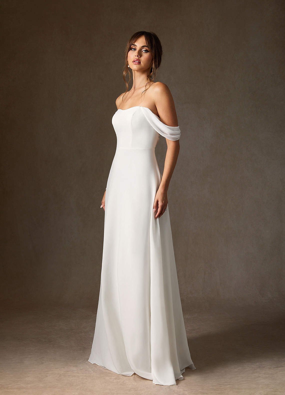 elyessen Ava Stretch Diamond White A-Line Off the Shoulder Stretch Chiffon Dress