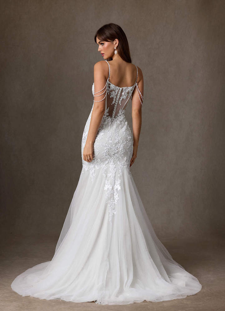 elyessen Denise Diamond White Mermaid Sequins Tulle Dress