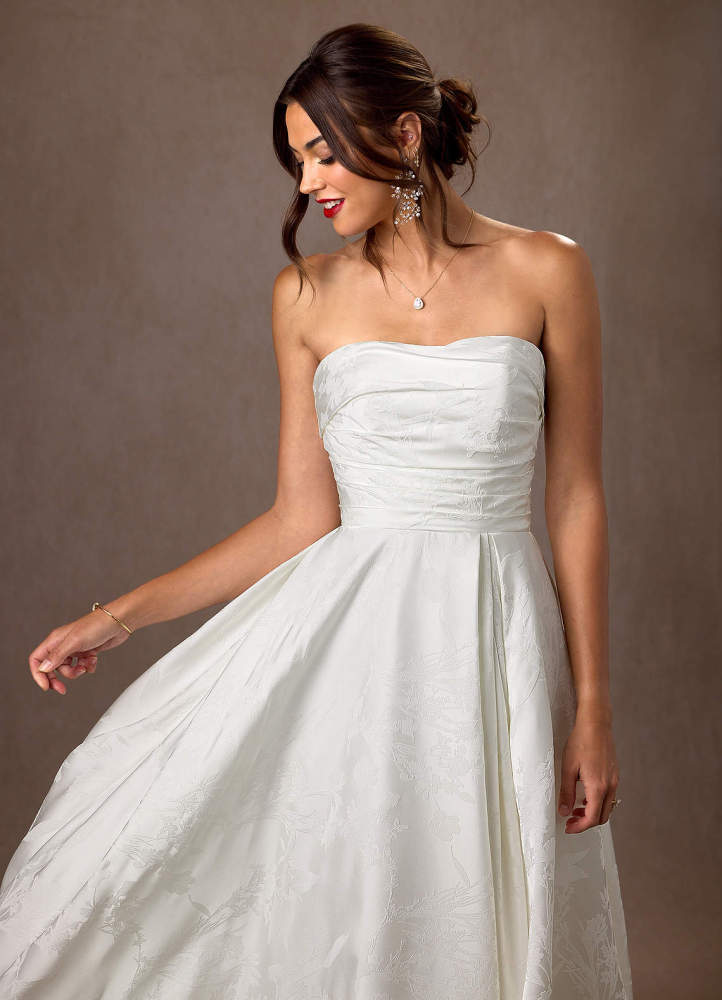 elyessen Daliah Diamond White A-Line Strapless Floral Jacquard Dress