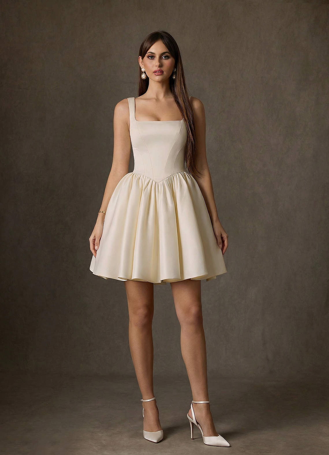 elyessen Saverina Diamond White A-Line with Pockets Satin Dress