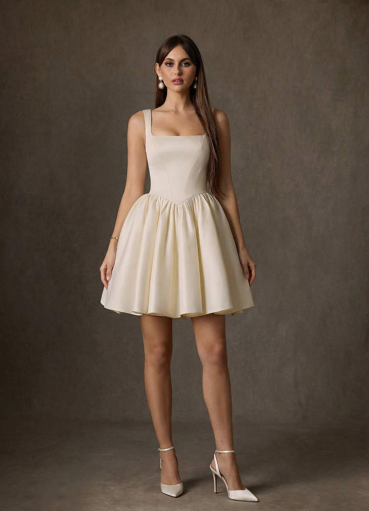 elyessen Saverina Diamond White A-Line with Pockets Satin Dress