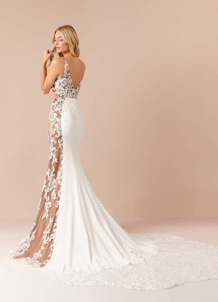 elyessen  Stretch Diamond White Mermaid Sequins Stretch Crepe Dress