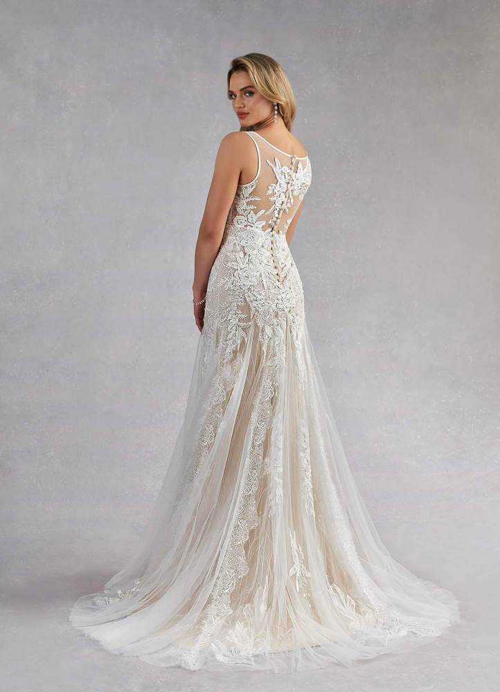 elyessen Konstantin Diamond White Champagne Mermaid Sequins Tulle Dress