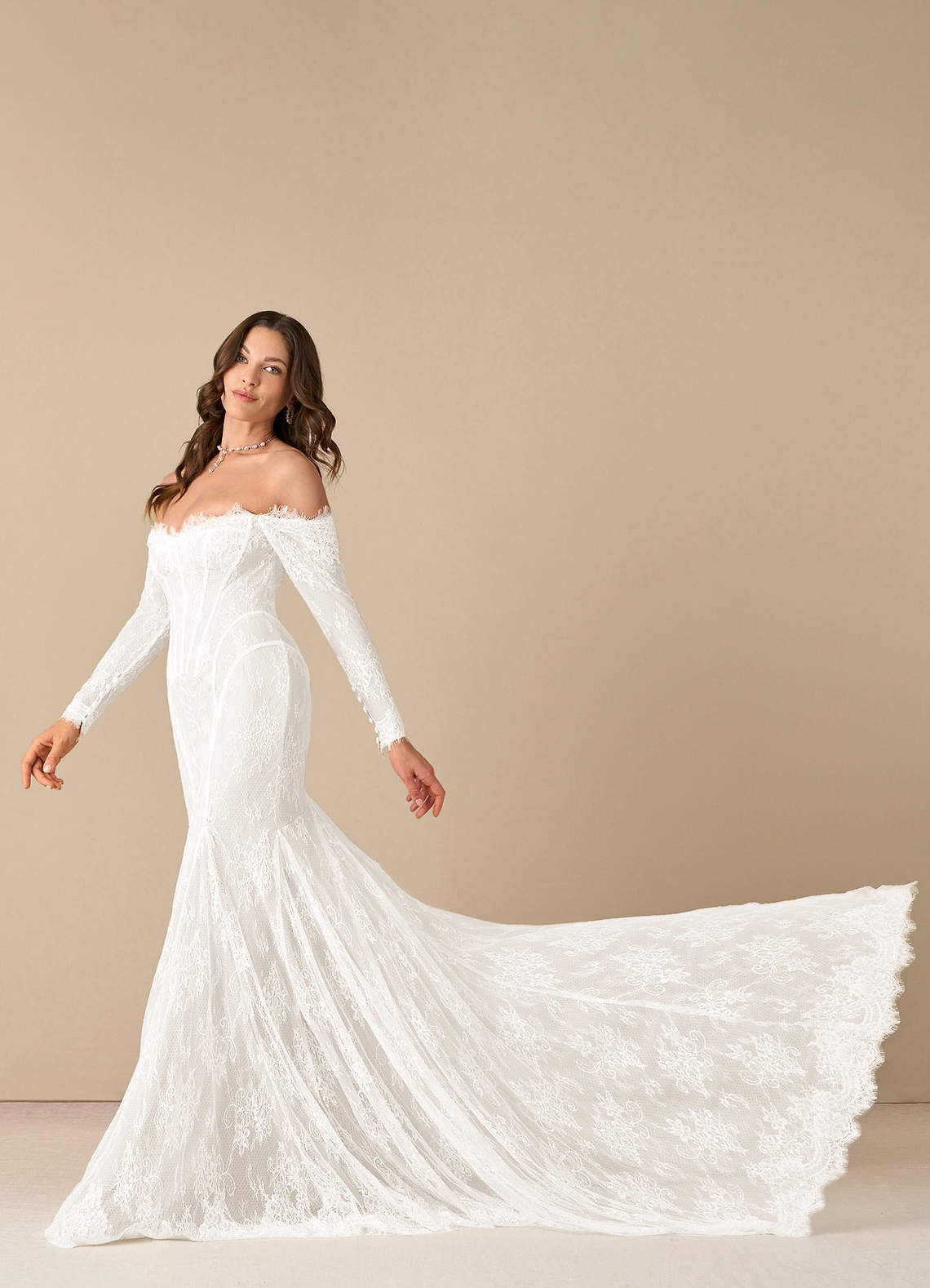elyessen Katherine Diamond White Mermaid Off the Shoulder Tulle Dress