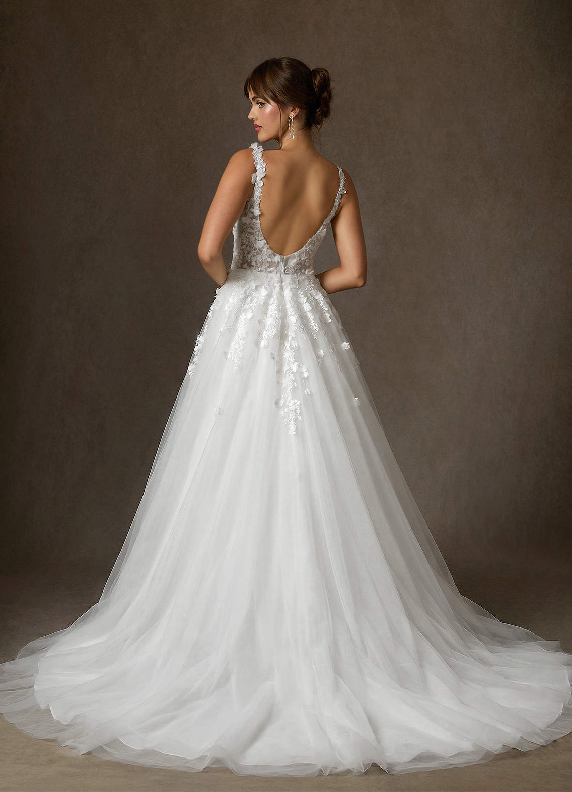 elyessen Sabine Diamond White Ball-Gown Square Neckline Lace Dress
