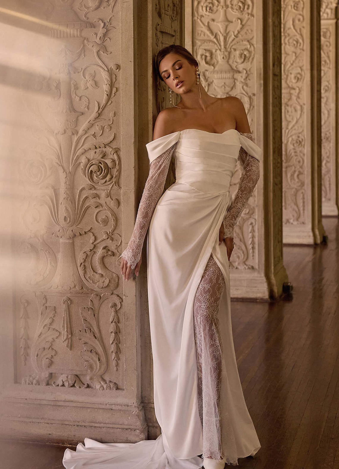 elyessen Alexa Stretch Diamond White A-Line Sweetheart Neckline Lace Dress