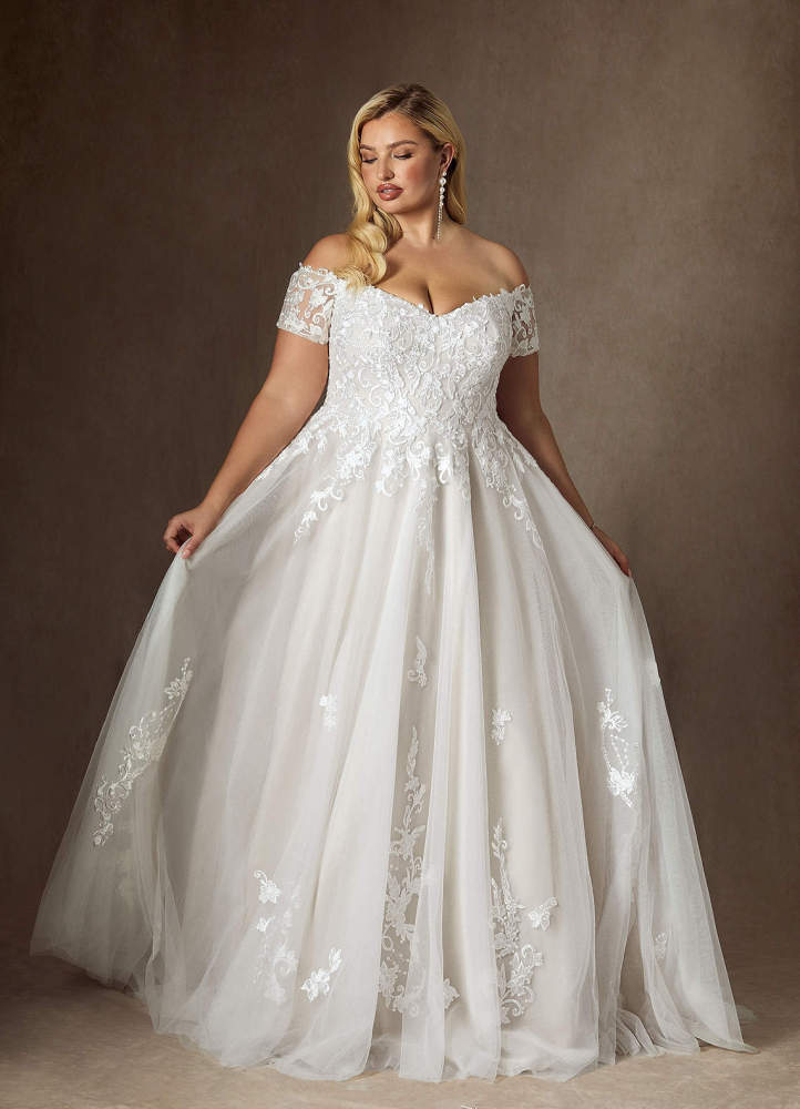 elyessen Rowe Diamond White Ball-Gown Off the Shoulder Tulle Dress