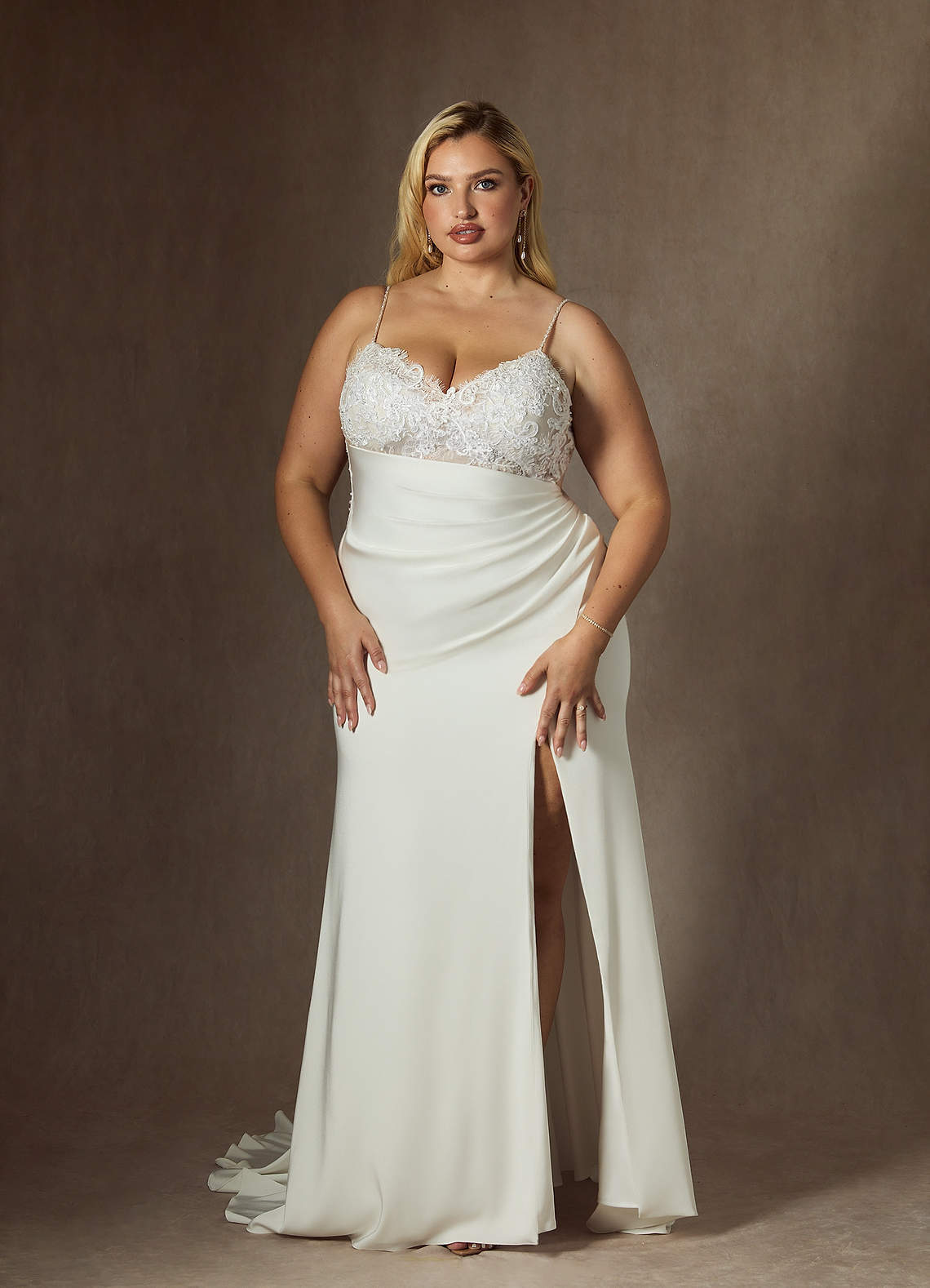 elyessen Nyx Stretch Diamond White Mermaid V-Neck Sequins Stretch Satin Dress