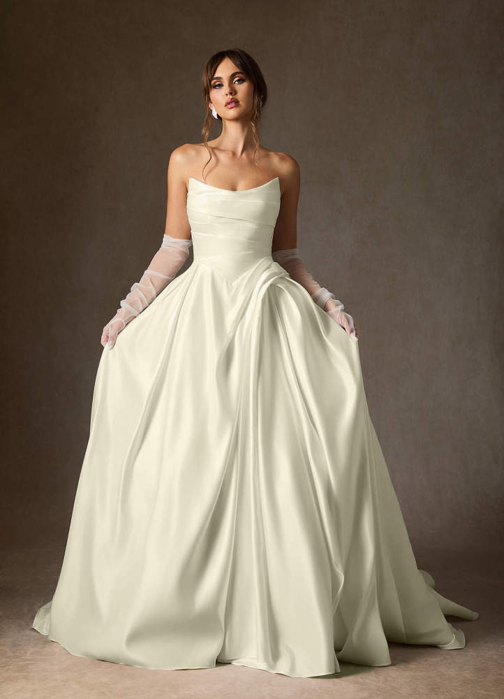 elyessen  Diamond White Ball-Gown Strapless Satin Dress