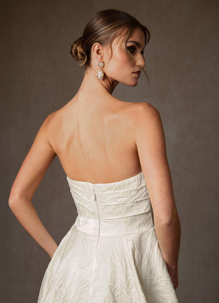 elyessen Tallulah Diamond White A-Line Strapless Floral Jacquard Dress