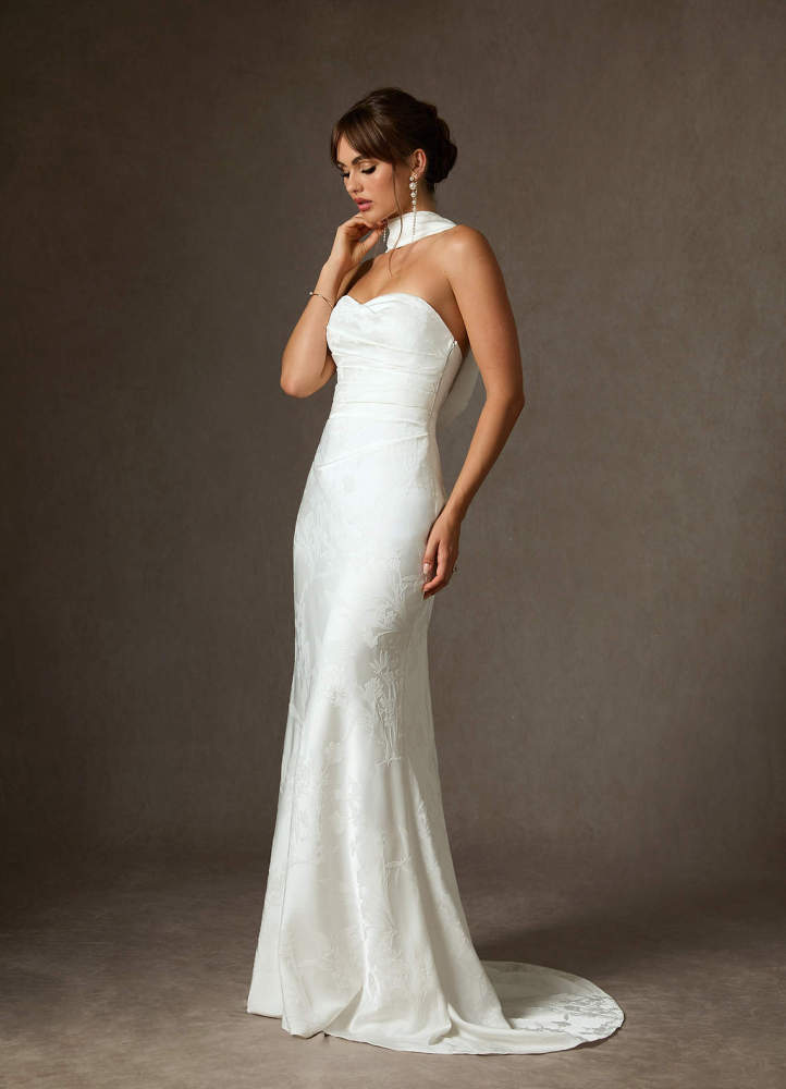 elyessen Keala Diamond White Sheath Strapless Floral Jacquard Dress