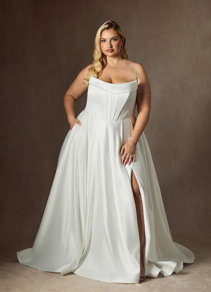 elyessen Katalina Diamond White Ball-Gown Strapless Satin Dress
