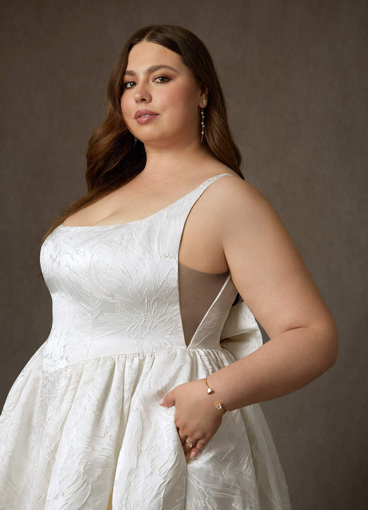 elyessen  Diamond White Ball-Gown with Pockets Floral Jacquard Dress