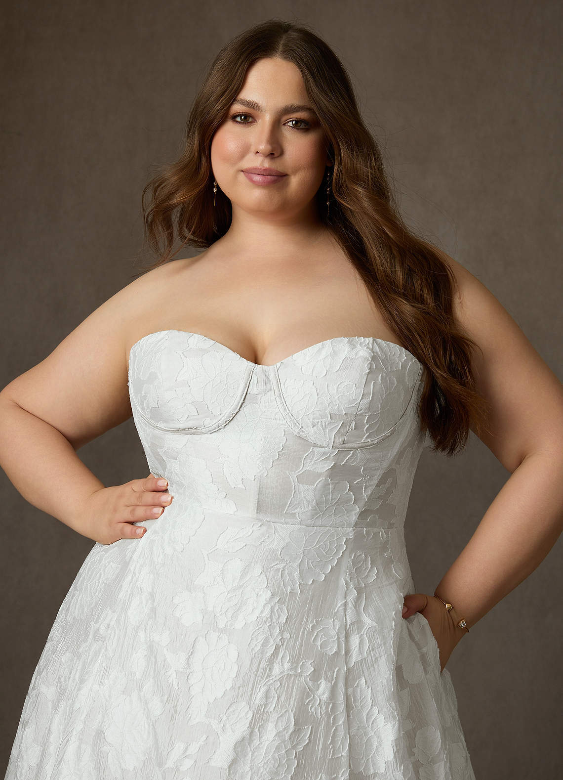 elyessen  Diamond White Ball-Gown Strapless Floral Burnout Jacquard Dress
