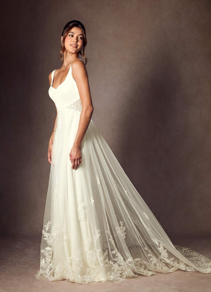 elyessen Ebony Diamond White A-Line Sequins Crepe Back Satin Dress