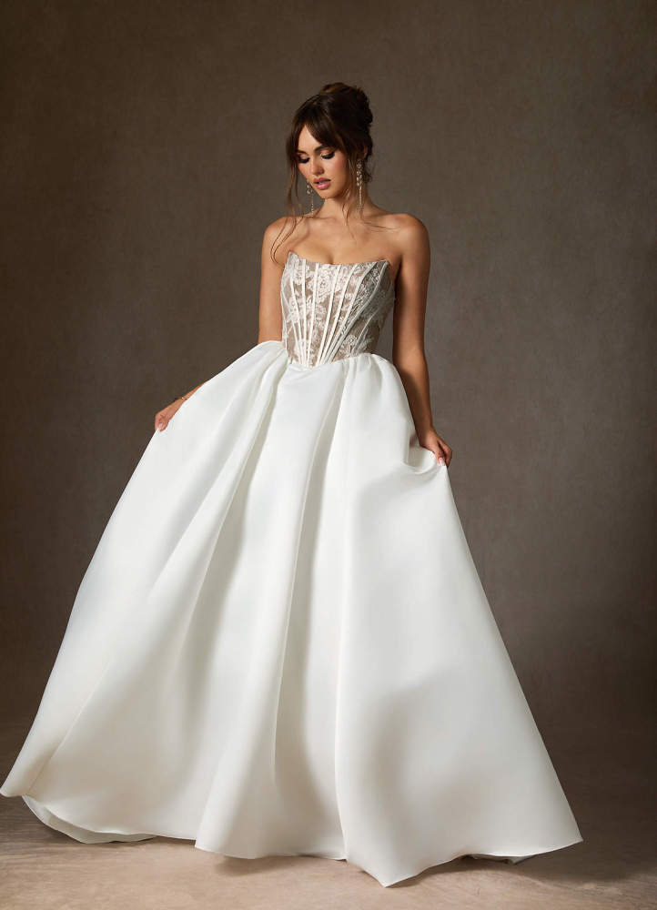 elyessen  Diamond White Ball-Gown Strapless Lace Dress