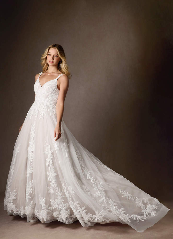 elyessen  Diamond White A-Line V-Neck Sequins Tulle Dress