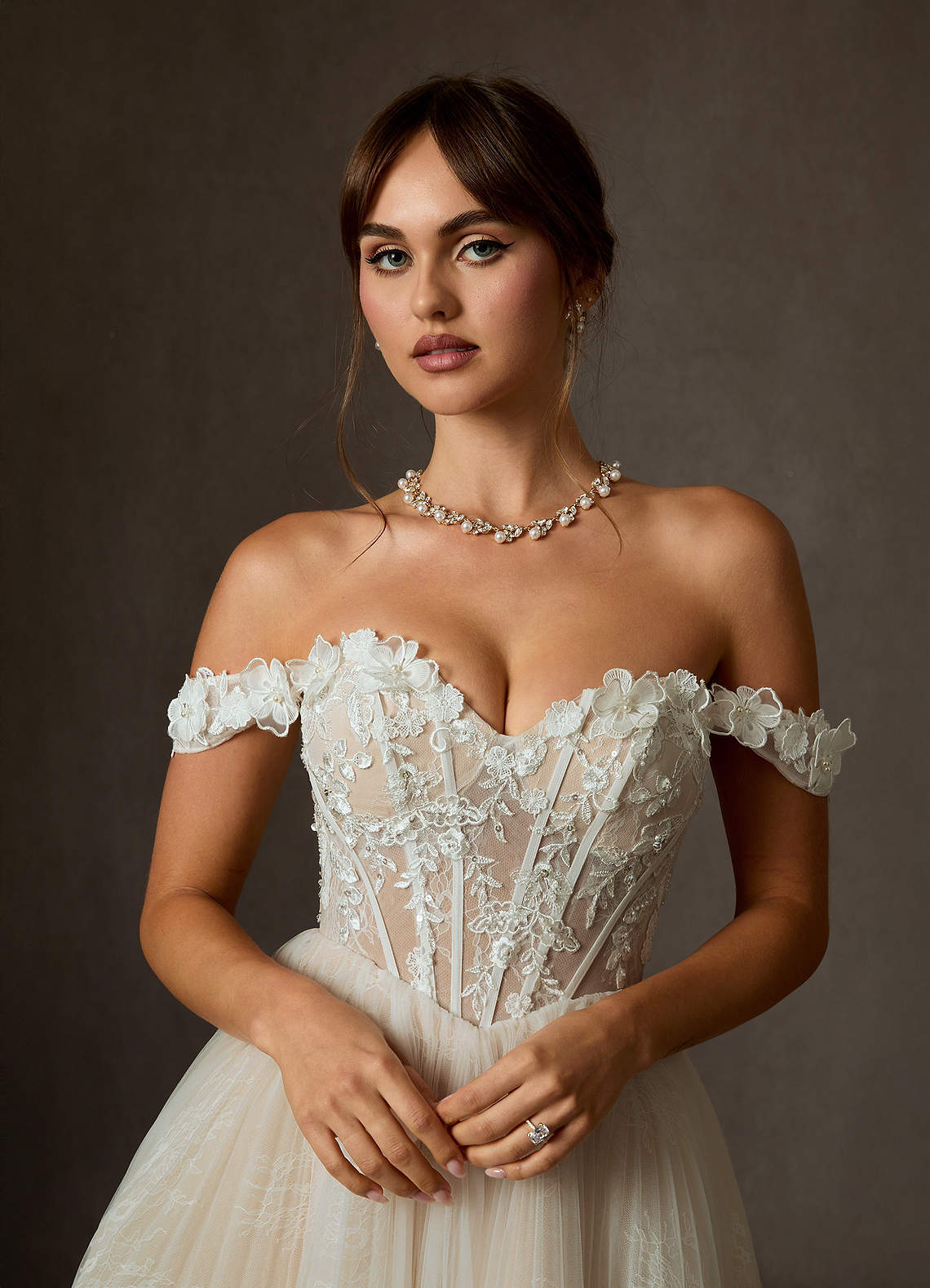 elyessen  Diamond White Ball-Gown Off the Shoulder Lace Dress