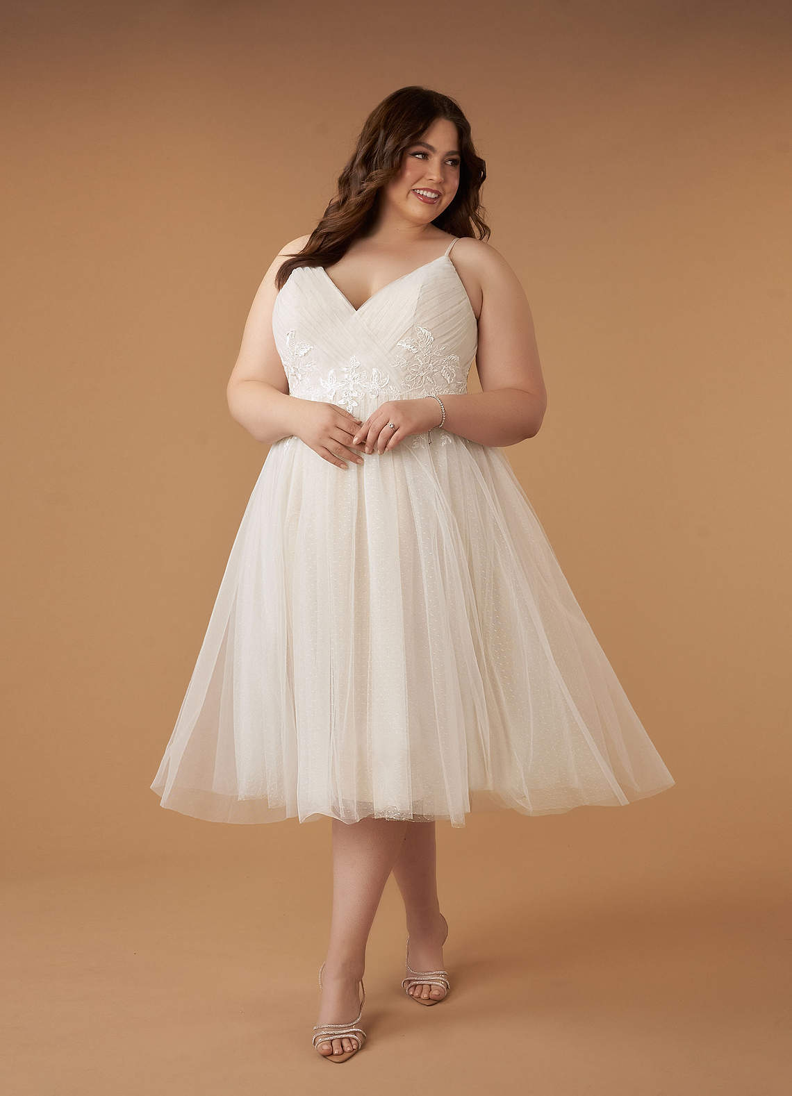 elyessen Diamond White A-Line V-Neck Sequins Tulle Dress