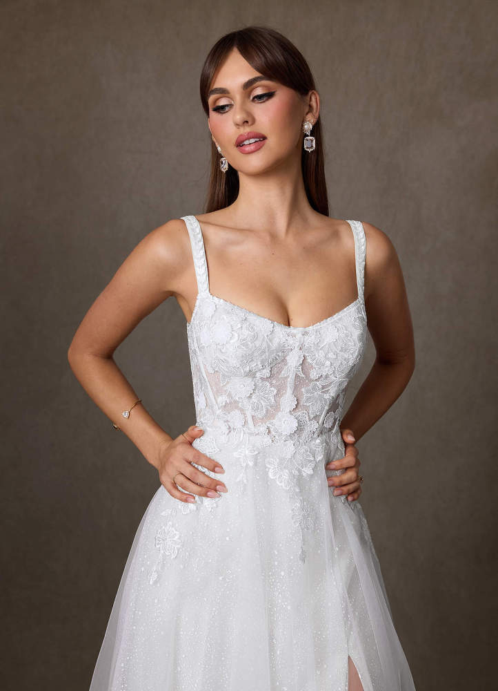 elyessen Jovana Diamond White A-Line Scoop Tulle Dress