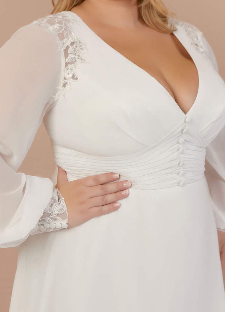 elyessen Amila Diamond White A-Line V-Neck Lace Chiffon Dress