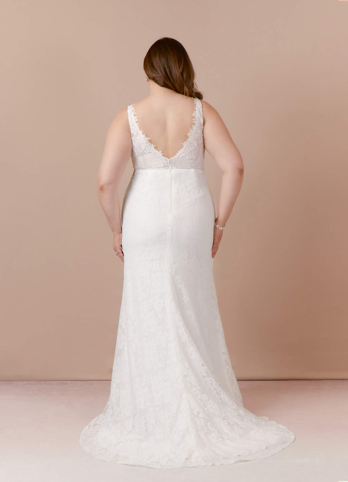 elyessen  Diamond White Champagne Mermaid V-Neck Lace Tulle Dress