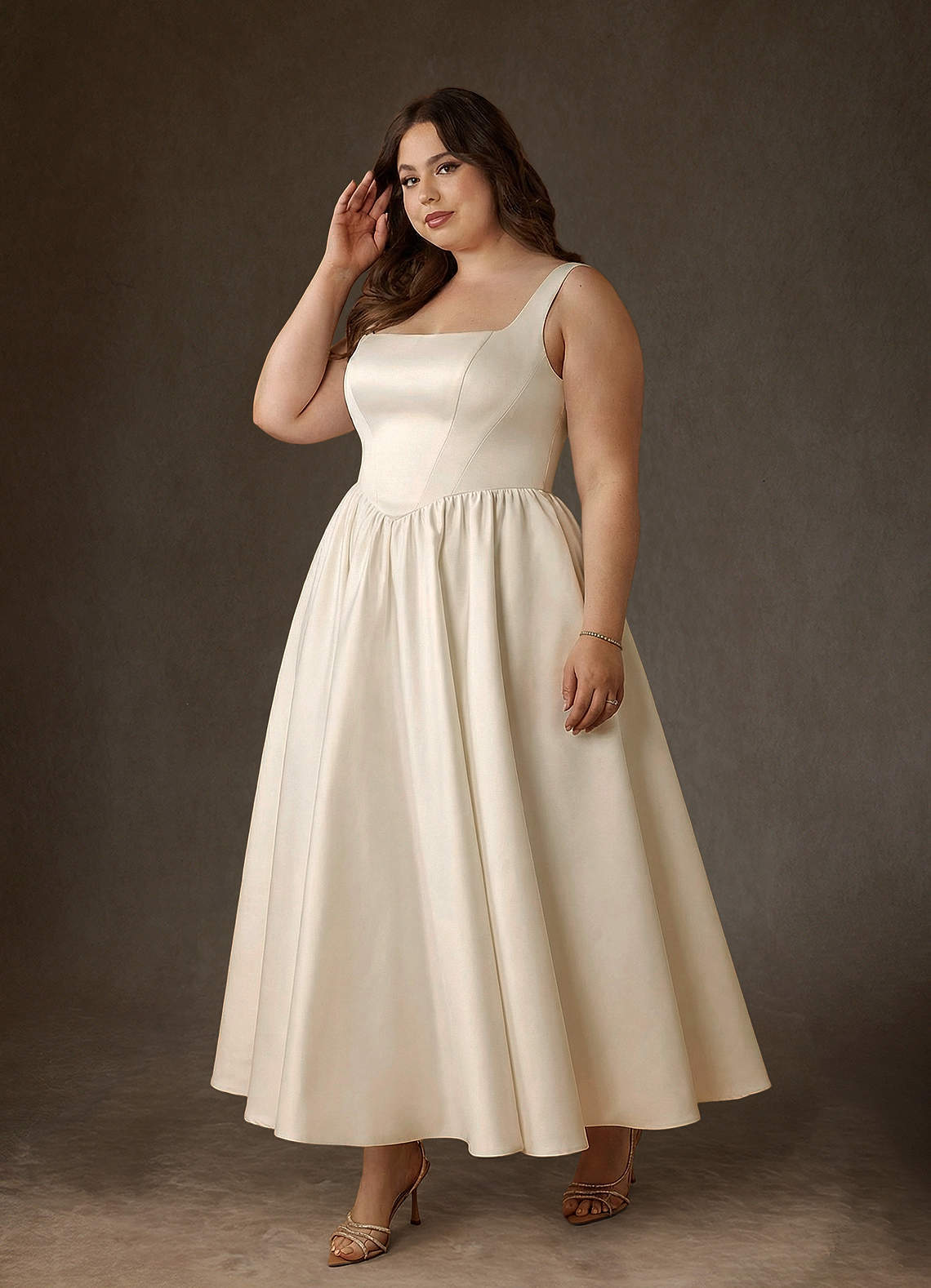 elyessen  Diamond White A-Line with Pockets Satin Dress