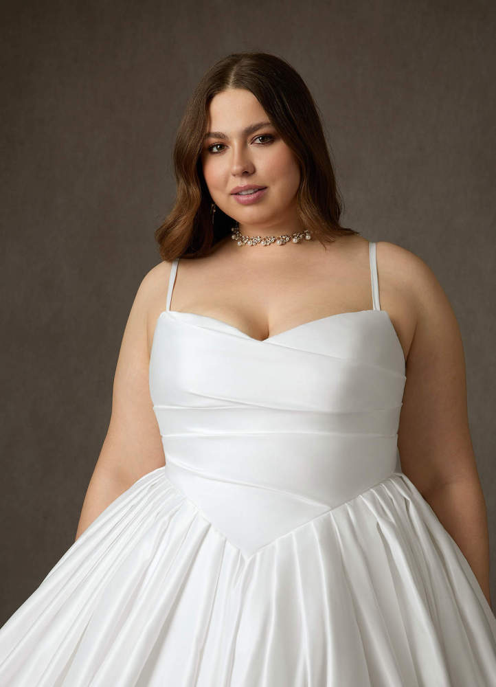 elyessen Celestia Diamond White Ball-Gown Strapless Matte Satin Dress