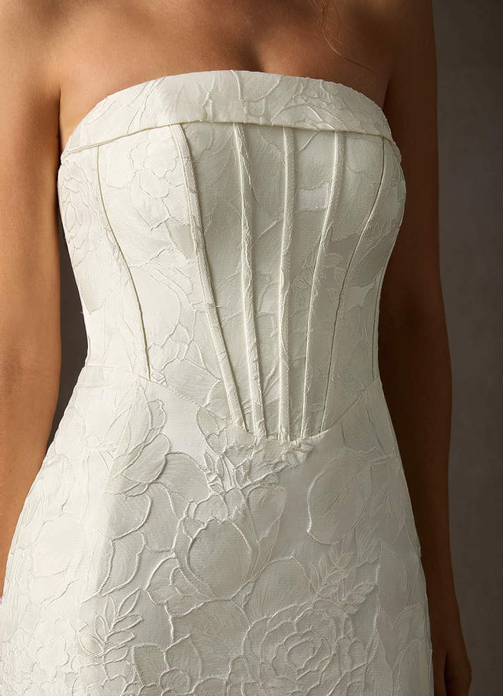 elyessen Kristella Diamond White Mermaid Strapless Floral Jacquard Dress