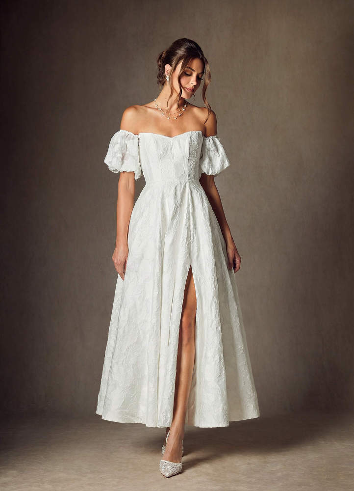elyessen Clotille Diamond White Ball-Gown Sweetheart Neckline Floral Burnout Jacquard Dress