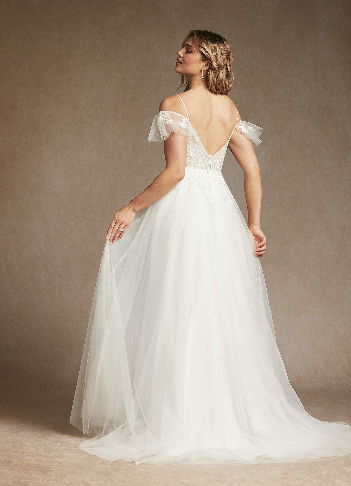 elyessen Iva Diamond White A-Line V-Neck Sequins Tulle Dress