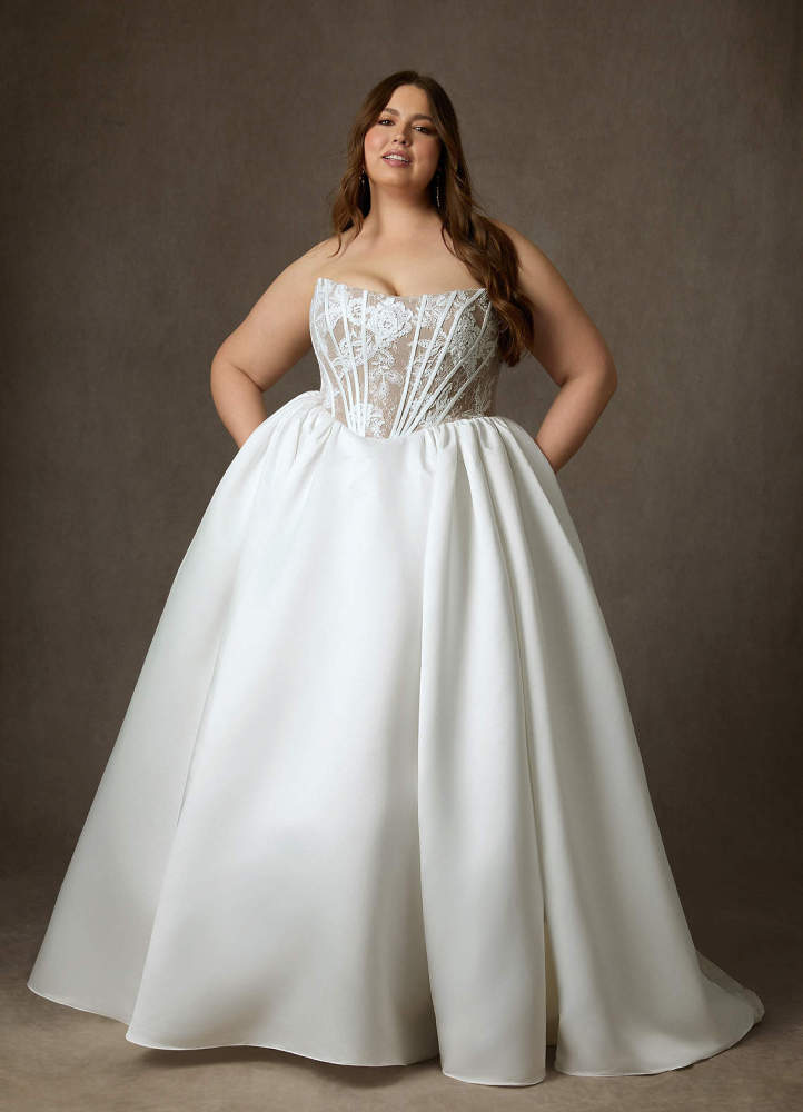 elyessen  Diamond White Ball-Gown Strapless Lace Dress
