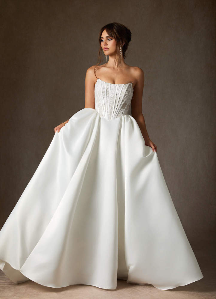elyessen Mirabeth Diamond White Ball-Gown Strapless Lace Dress