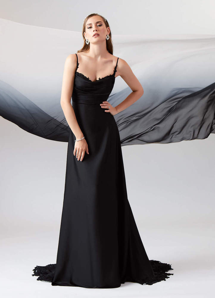 elyessen Sable Stretch Diamond White A-Line Lace Stretch Satin Dress