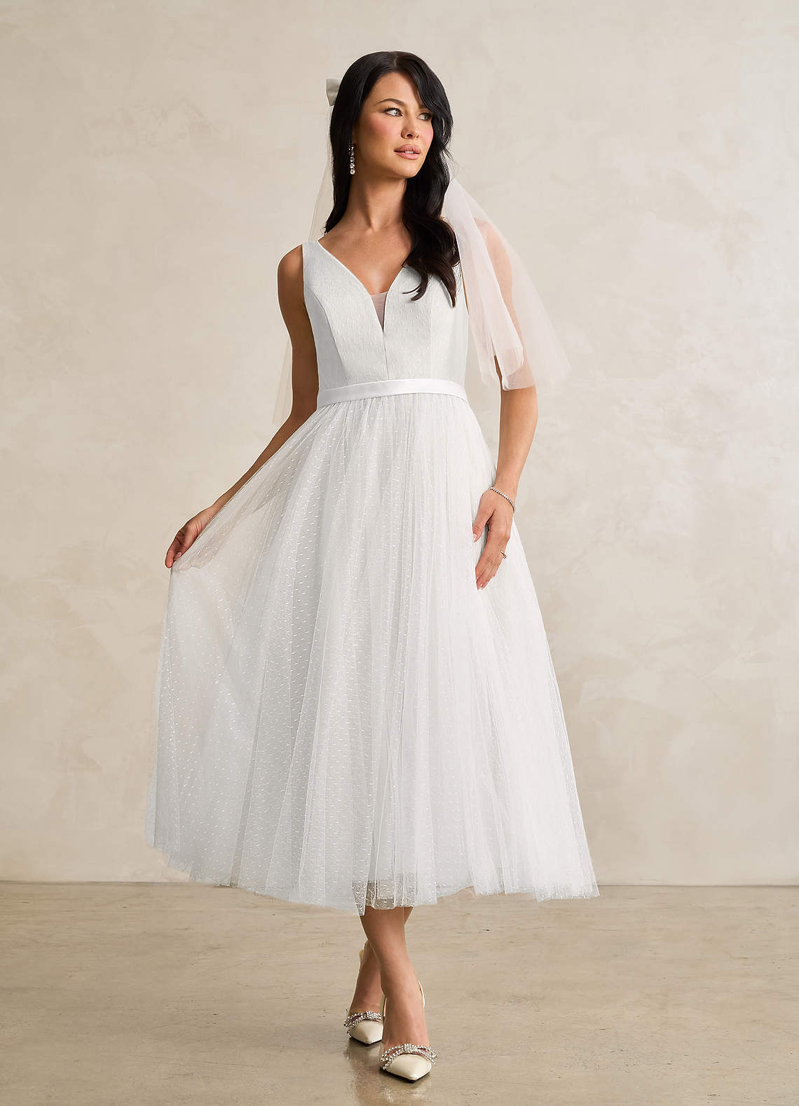 elyessen Windsor Diamond White A-Line Bow Tulle Dress