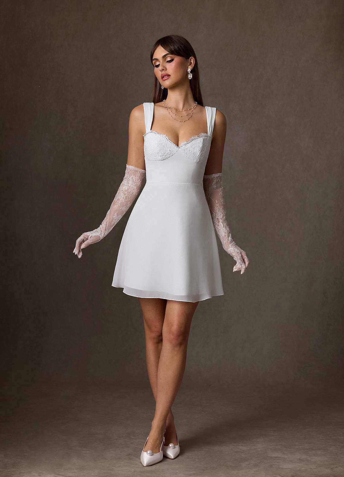 elyessen Scarlette Diamond White A-Line Sweetheart lace Chiffon Dress