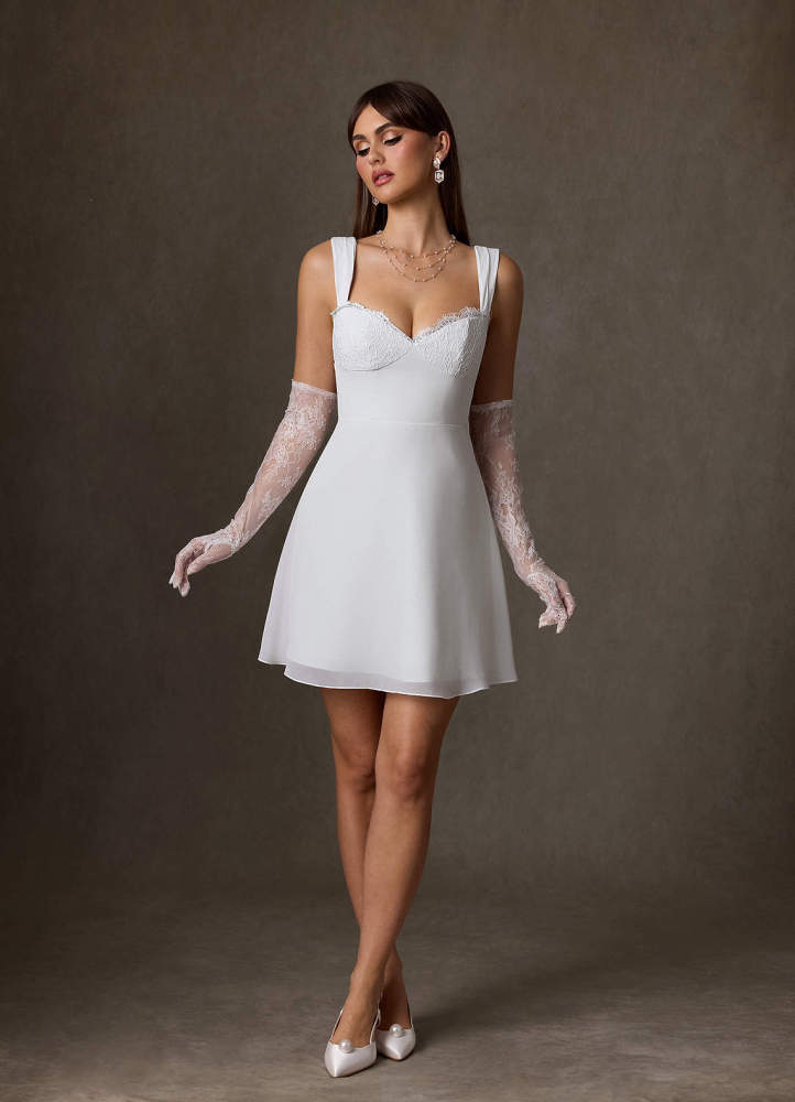 elyessen Scarlette Diamond White A-Line Sweetheart lace Chiffon Dress