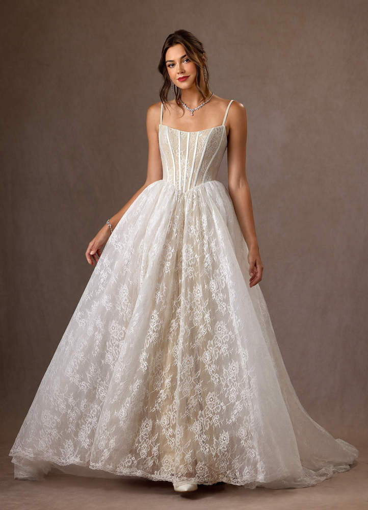elyessen  Diamond White Ball-Gown Strapless Lace Dress