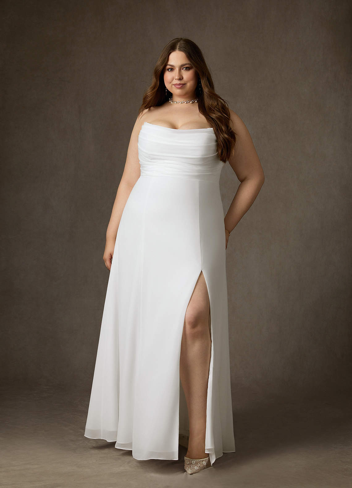 elyessen Camryn Diamond White A-Line Strapless Chiffon Dress