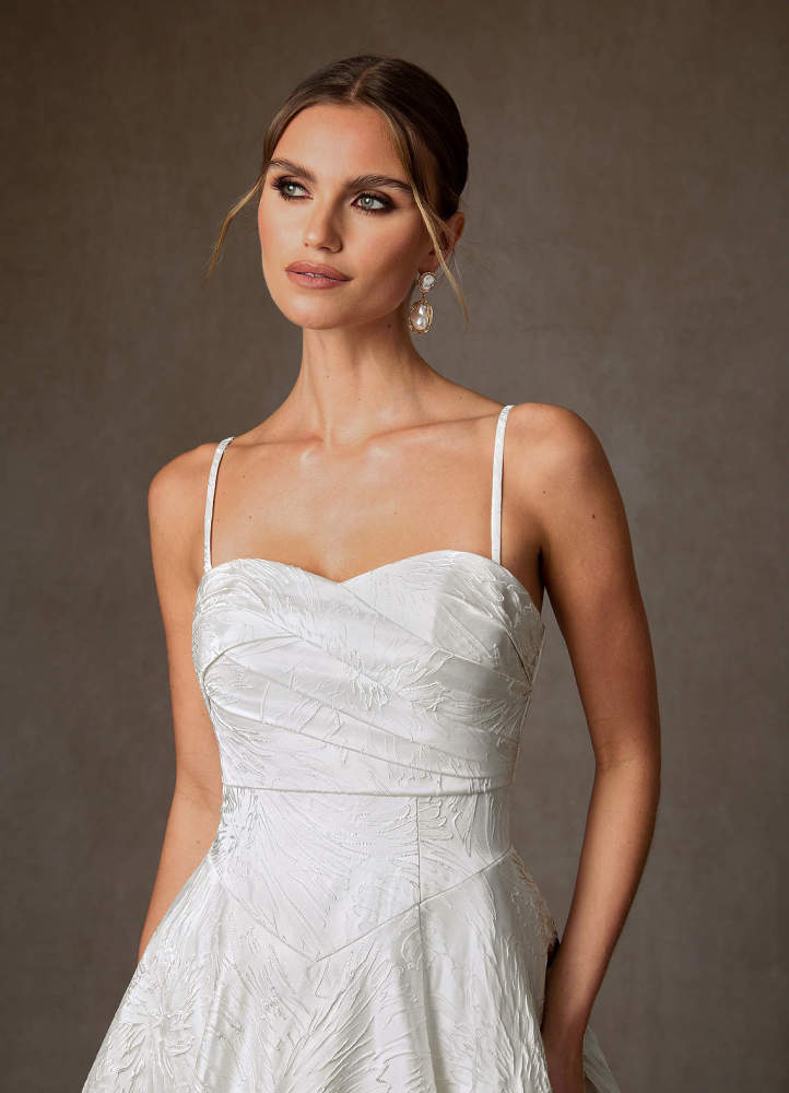 elyessen Tallulah Diamond White A-Line Strapless Floral Jacquard Dress