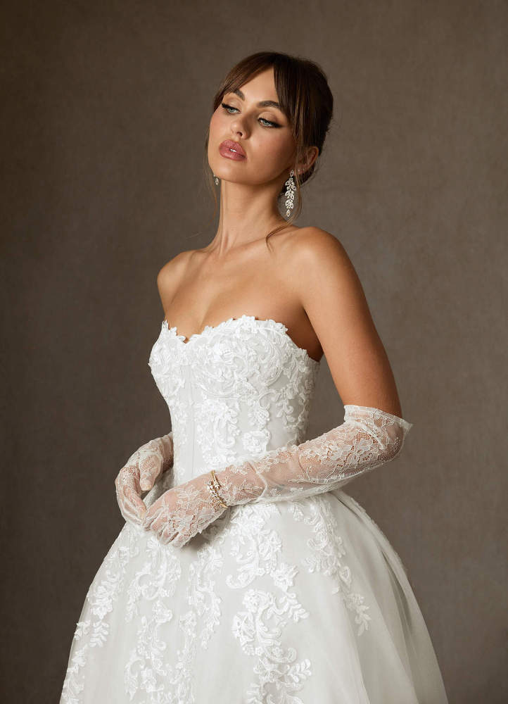 elyessen Sonnet Diamond White Ball-Gown Strapless Lace Dress