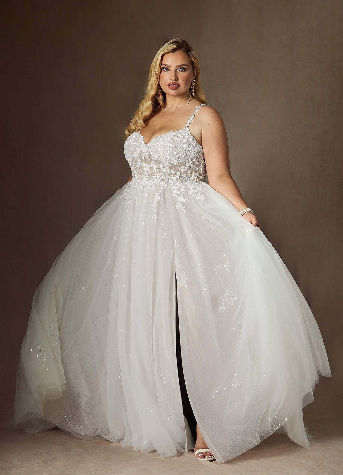 elyessen Florian Diamond White Champagne A-Line V-Neck Sequins Tulle Dress
