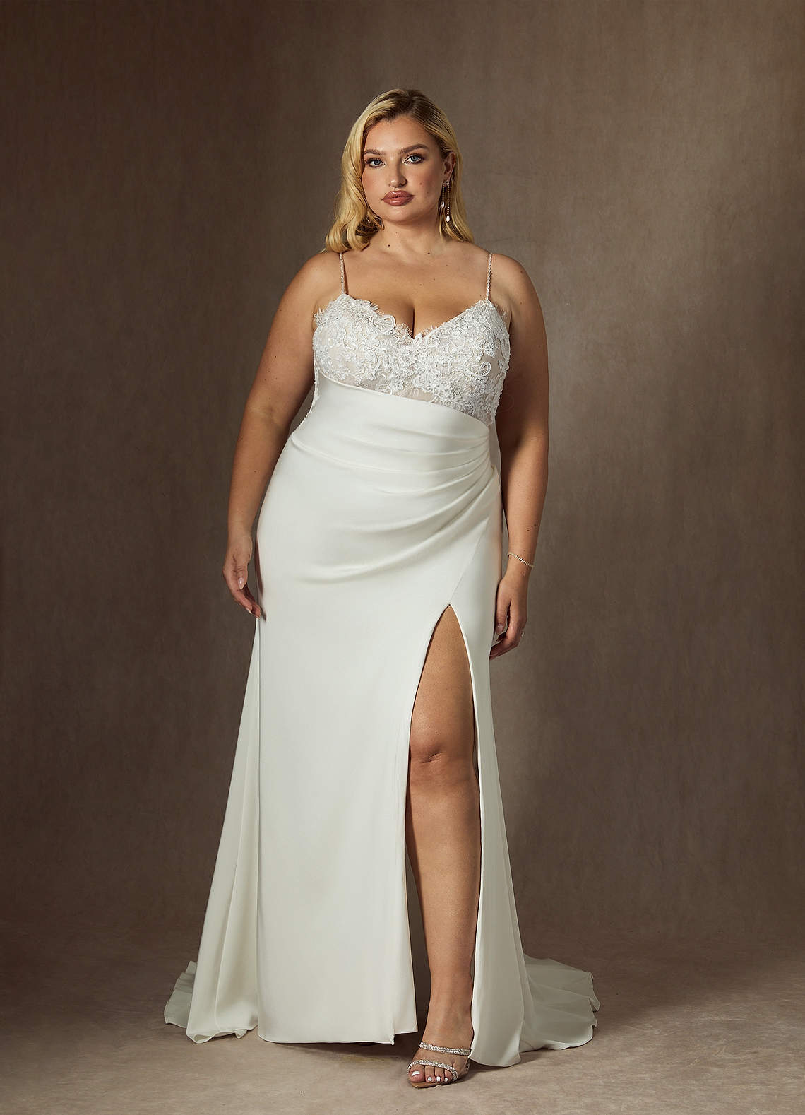 elyessen Nyx Stretch Diamond White Mermaid V-Neck Sequins Stretch Satin Dress
