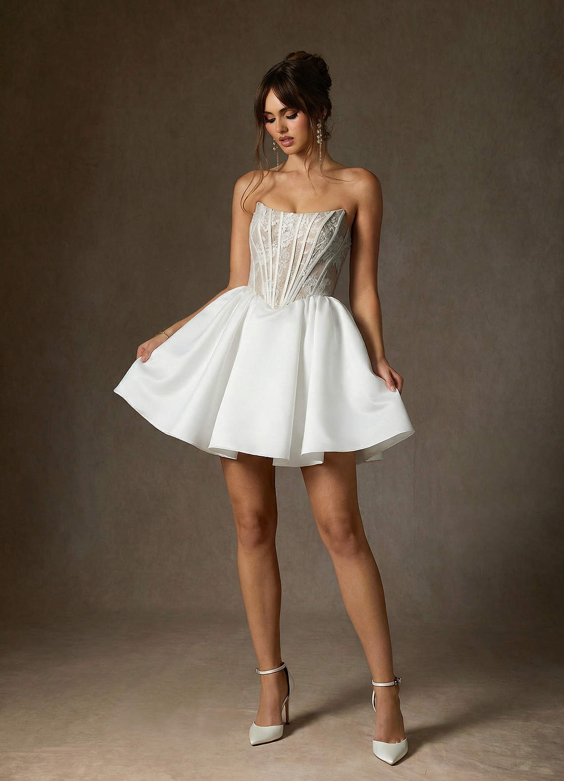 elyessen Diamond White A-Line Strapless Lace Dress