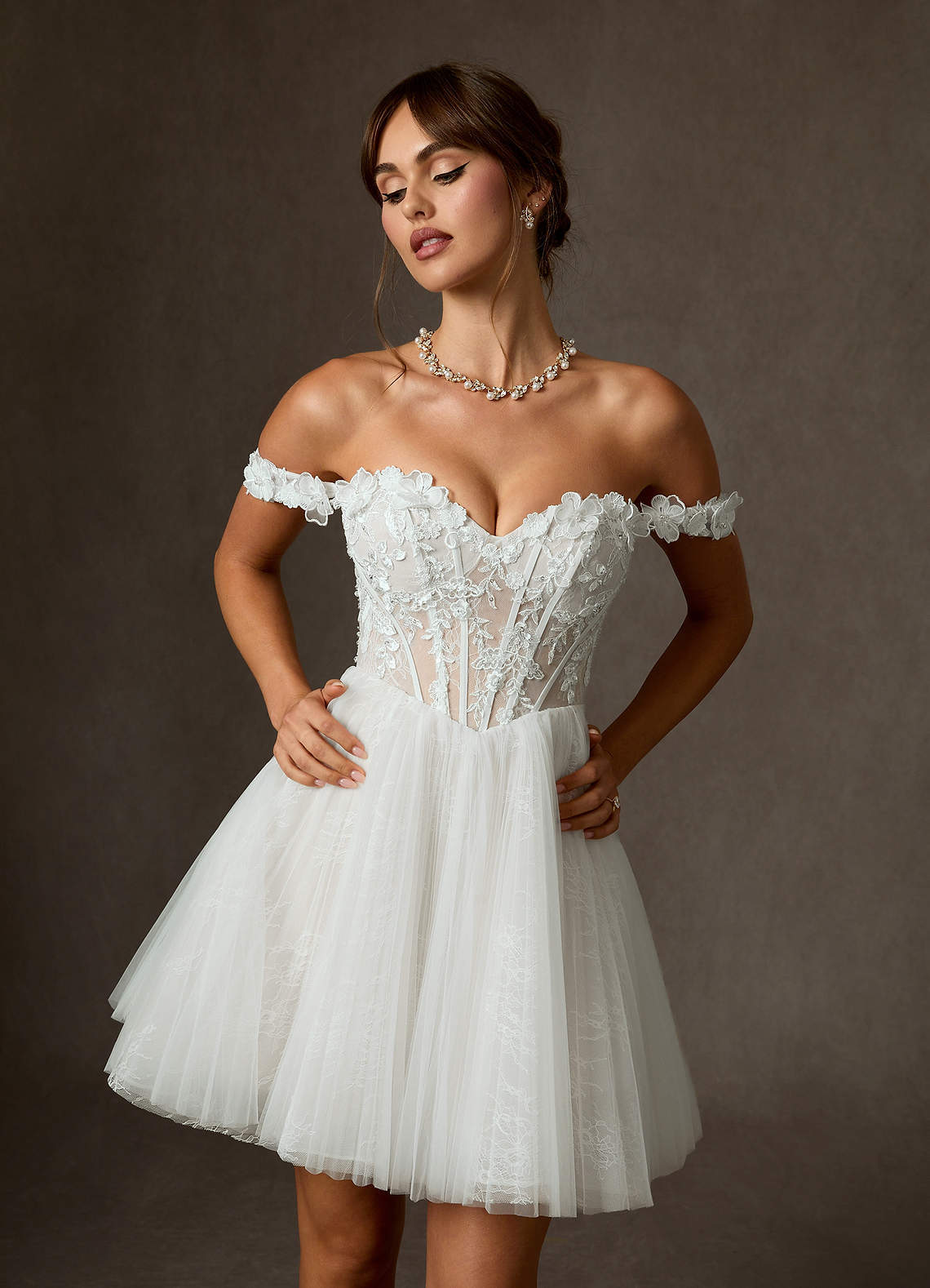 elyessen Sorel Diamond White Ball-Gown Off the Shoulder Lace Dress